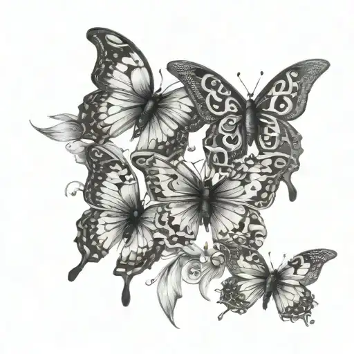 3 Butterflys with letters E, B and L in wings tattoo design idea