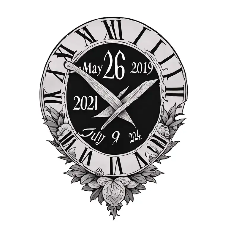 Roman numerals representing important dates: May 26, 2019, July 21, 2021, July 9, 2024 tattoo design idea