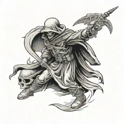 grim reaper in a military battle scene featuring tattoo design idea