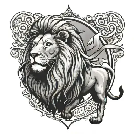 A majestic lion with a graduation cap on its head, standing proudly in front of a school building. This tattoo symbolizes the client's determination and strength in pursuing their academic goals tattoo design idea