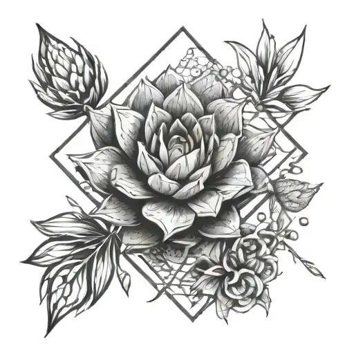an intricate succulent plant exploding into geometric patterns tattoo design idea