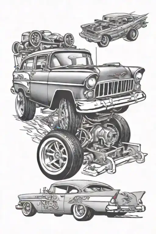 55 Chevy gasser tattoo design idea