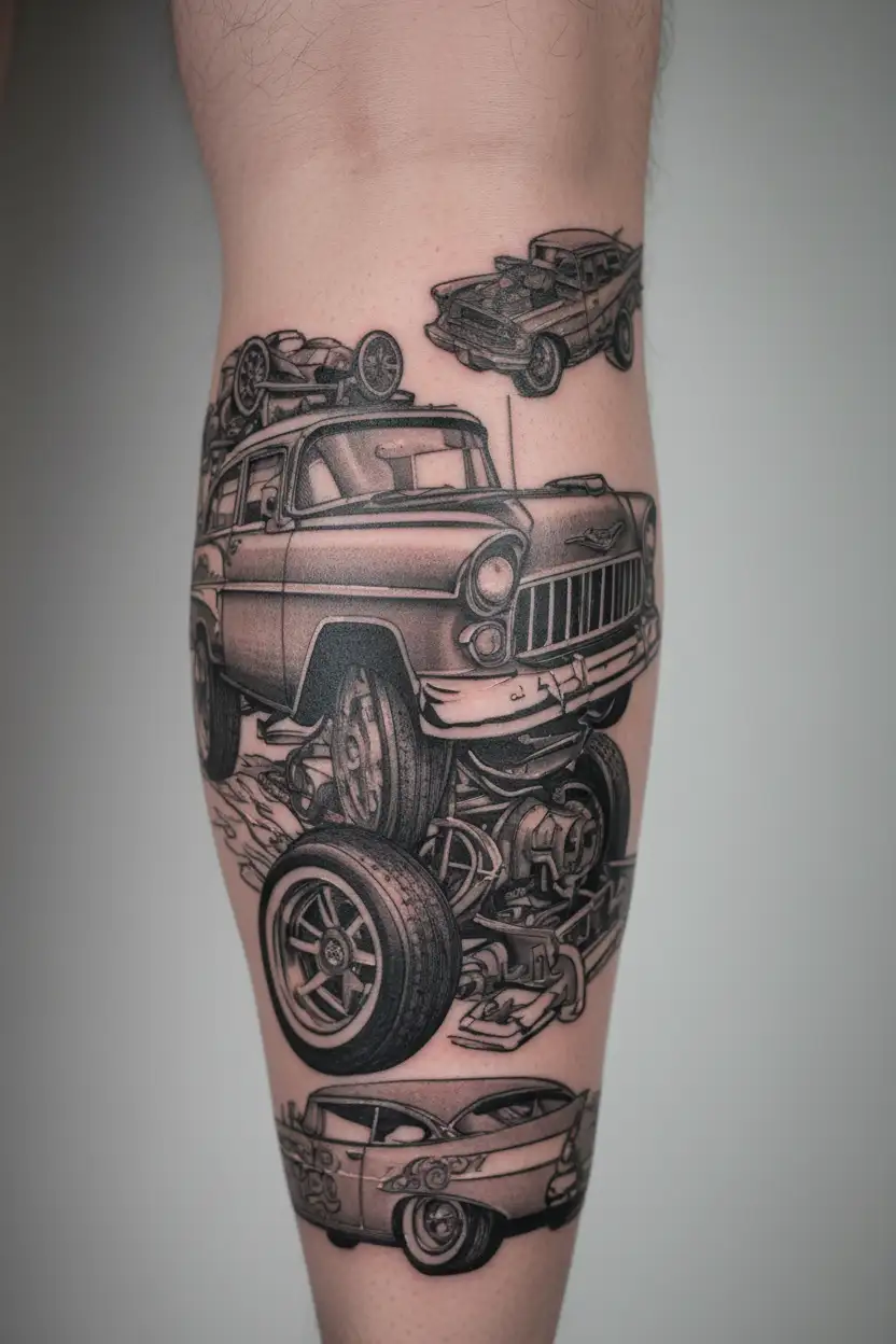 55 Chevy gasser tattoo design idea