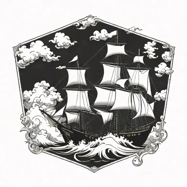 boat 18th century tattoo design idea