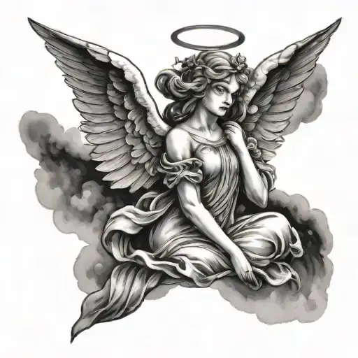 image of a beautiful angel from a distance in the night sky tattoo design idea