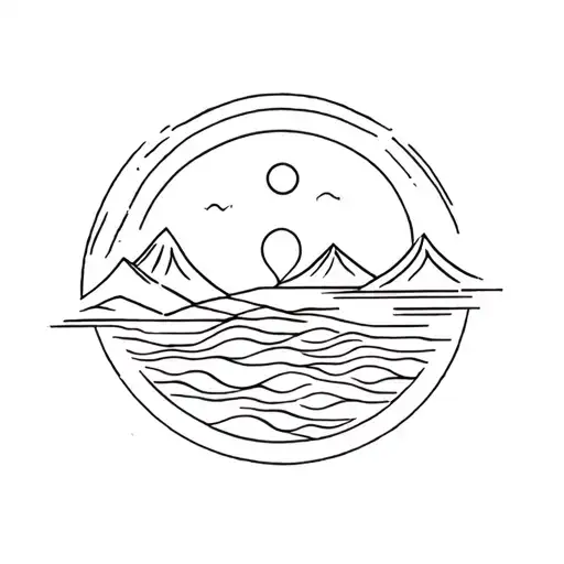 Peru-themed, nazca lines, sun and mountains and waves, map, circular forms and abstract images tattoo design idea