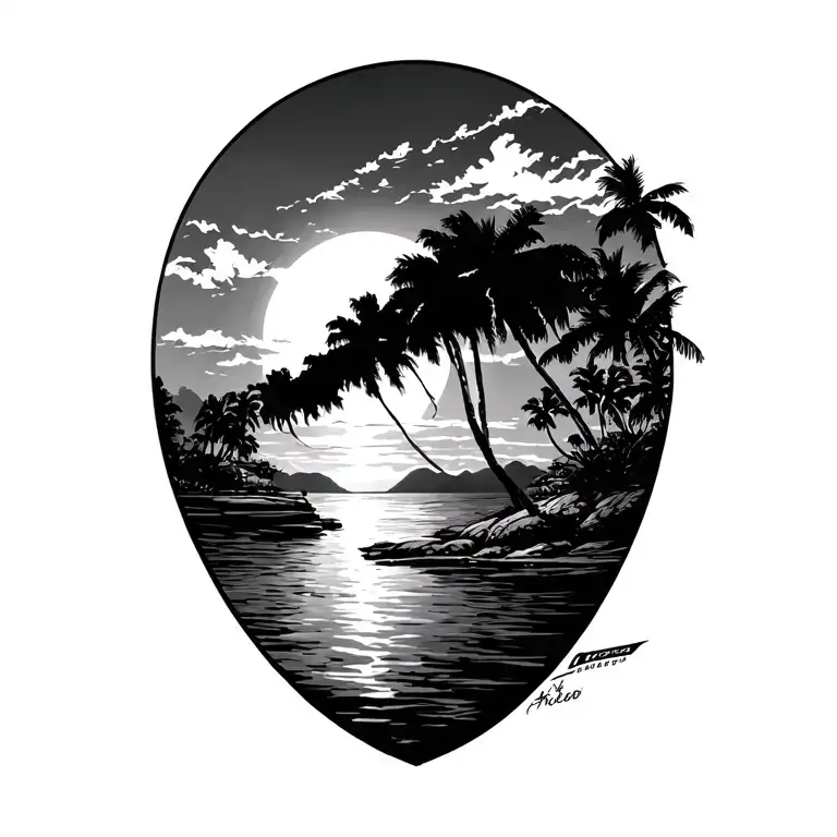 costa rica sunset bay tattoo design idea