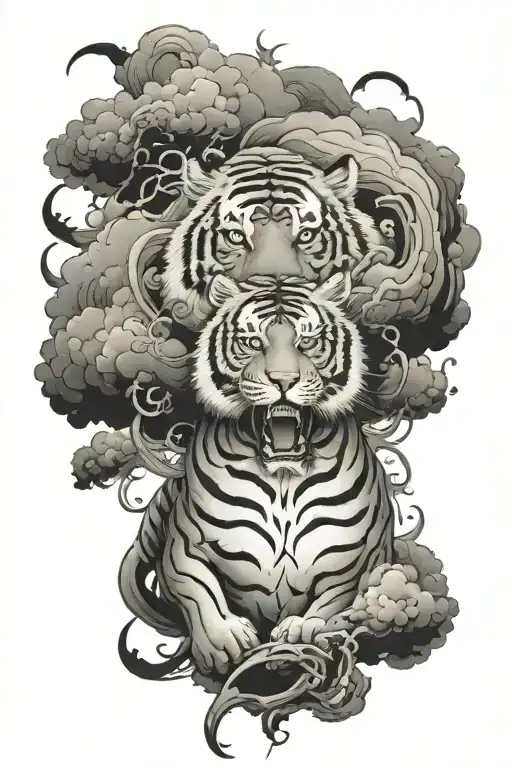 tiger full body  mythical cloud storm bonten tattoo design idea