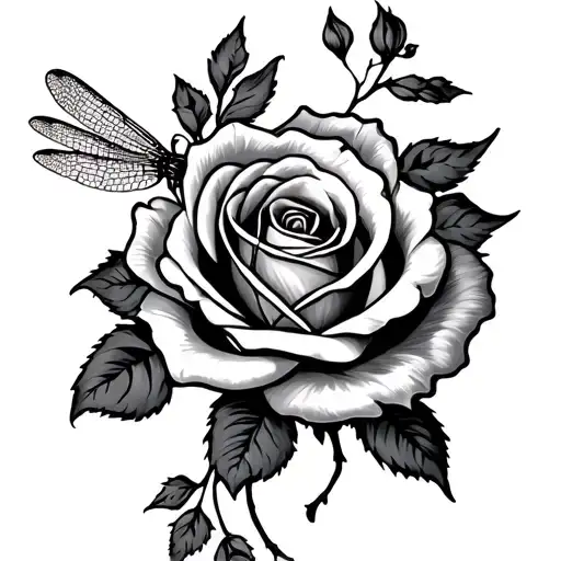 Rose And Dragonfly tattoo design idea