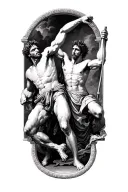 Caravaggio painting of David beheading Goliath with a square border around it tattoo design idea