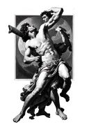 Caravaggio painting of David beheading Goliath with a square border around it tattoo design idea