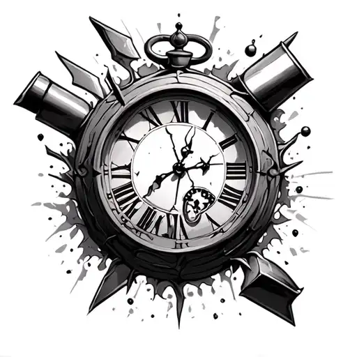 Broken Clock And Hourglass tattoo design idea