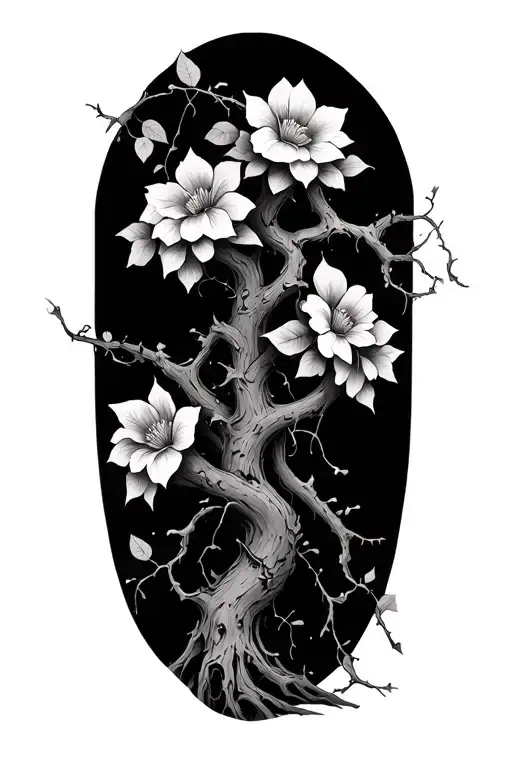 dead trees spooky  flowers ivy vines wrapped tattoo design idea