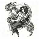 fallen angel surrounded by snakes under rainy stormy clouds tattoo design idea