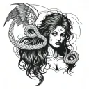 fallen angel surrounded by snakes under rainy stormy clouds tattoo design idea