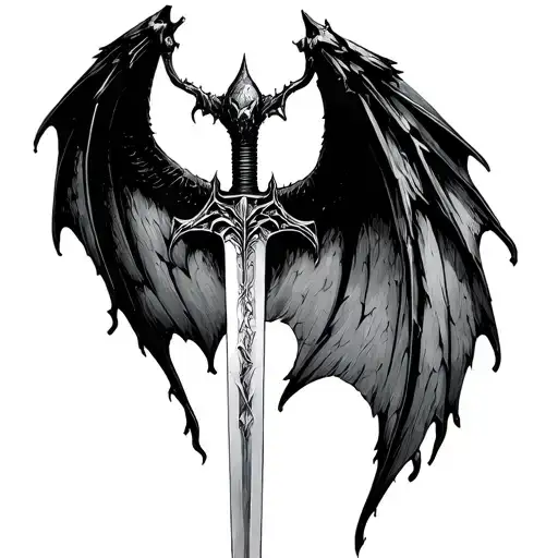 sword and bat wings made tattoo design idea