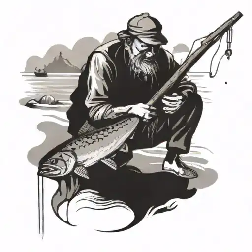 a fisherman on the beach being drawn by a painter tattoo design idea