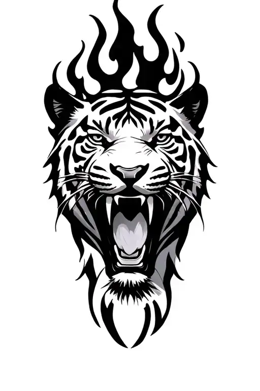 fire tiger head tattoo design idea