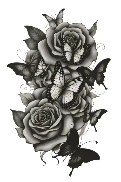 butterflies and roses tattoo design idea
