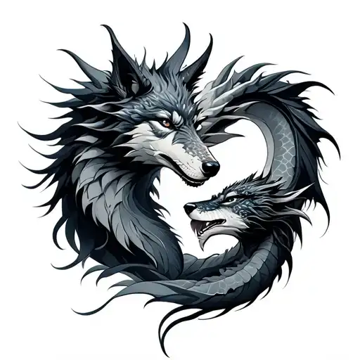 couples tattoo dragon and wolf tattoo design idea