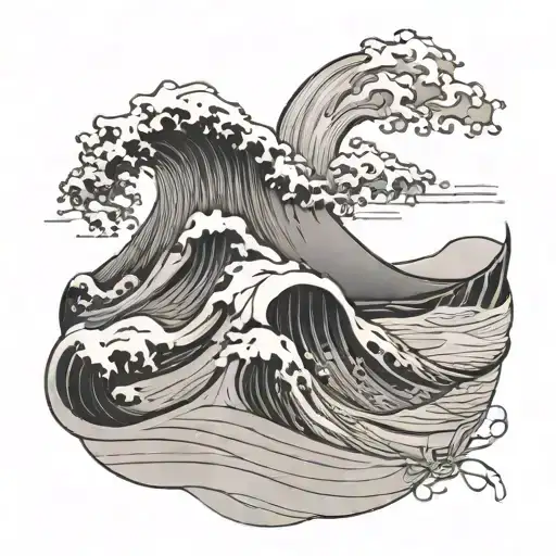 sand dunes morphing into ocean waves crashing tattoo design idea
