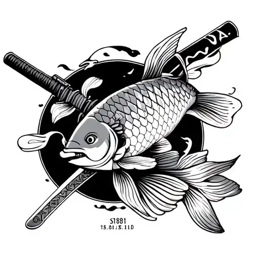 I want 15.08.1981 on the right side of my forearm and then a smarui holding a katana and then a koi fish on the right ar tattoo design idea