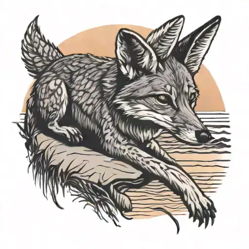 friendly jackal in a seaside sunset with a sunset tattoo design idea