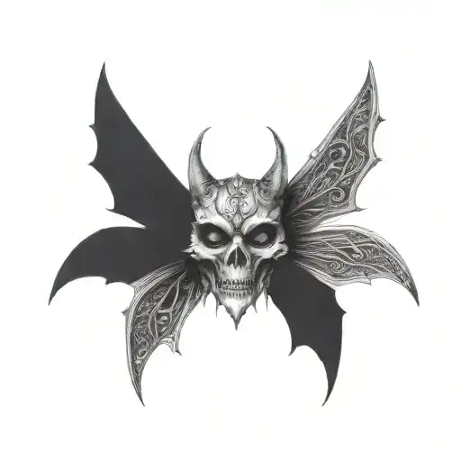 seraphim, 6 bat wings, centre eye, dark tattoo design idea