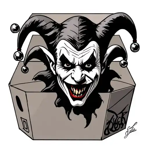 evil jester head jack in the box tattoo design idea