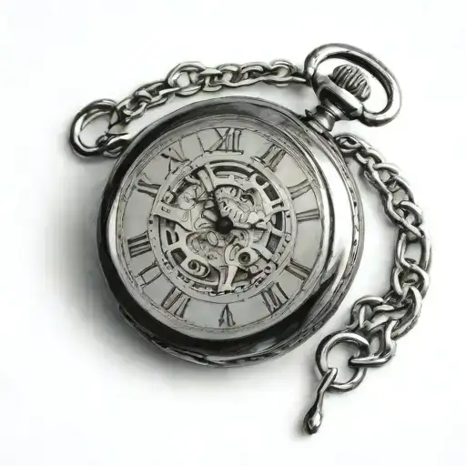 POCKET WATCH WITH CHAIN SHOWING THE time of 12:13AM tattoo design idea