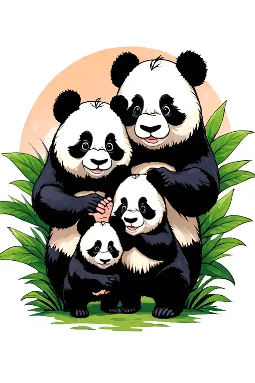 panda family holding hands tattoo design idea