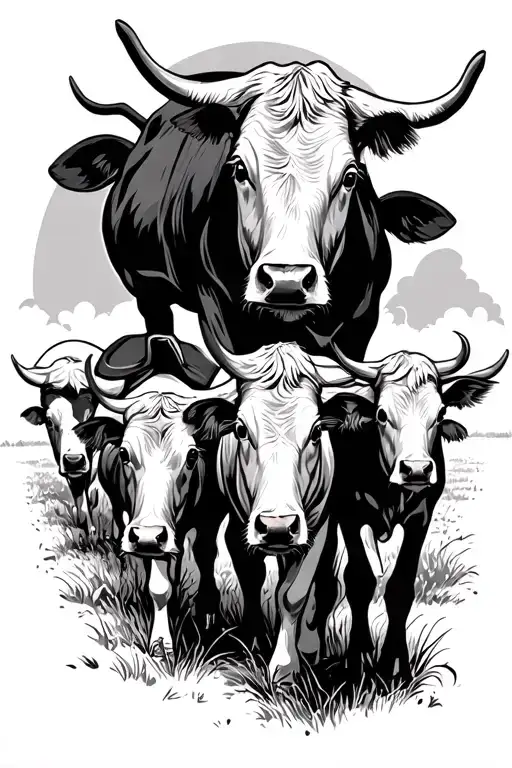 farmer herding cattle tattoo design idea