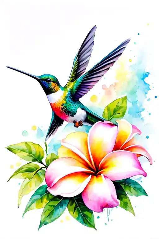 hummingbird and frangipani flower tattoo design idea