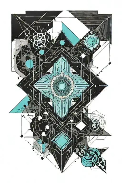 A Geometric Space Landscape Inspired By Technology Incorporating A Small Amount Of Cyan Tattoo tattoo design idea