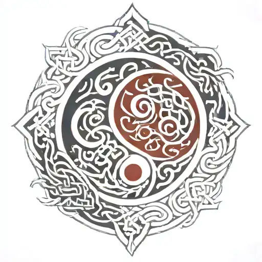 yin yang with endless knot intertwined tattoo design idea
