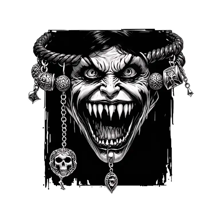 vampire bit with a charm bracelet with difrent horror theamed charms tattoo design idea