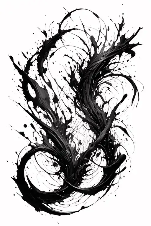 dark abstract, expressive blackwork, raw brush strokes cyber gothic ornamental, black ink tattoo design idea