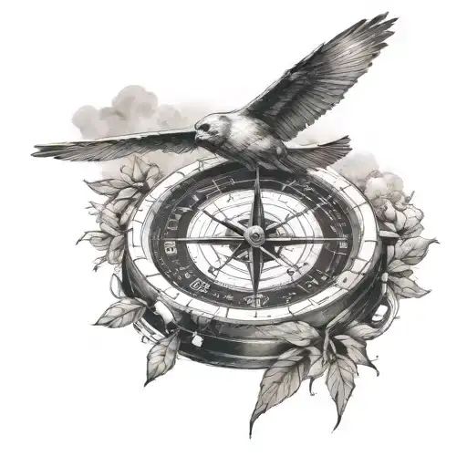 modern aircraft and compass with a little piece of nature  tattoo design idea