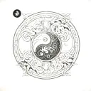 For your 3D Yin Yang tattoo concept, here's a breakdown that incorporates your detailed vision:Yin Yang Symbol:Shape  tattoo design idea