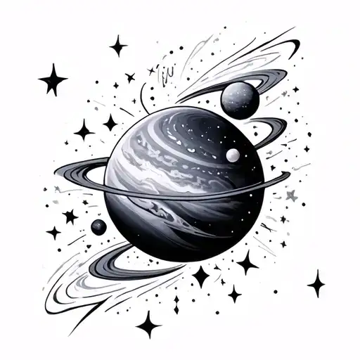 Galaxy with stars and planets inside tattoo design idea