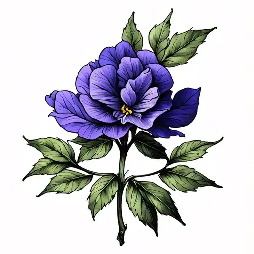 A flowing single-line drawing of a violet with the Libra glyph tucked into the stem tattoo design idea