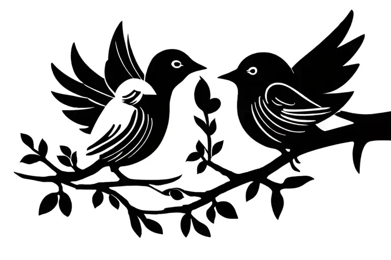 simple whimsical branch with two simple love birds tattoo design idea