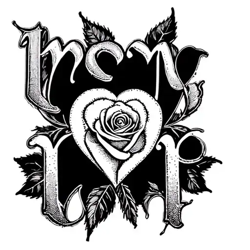 the word mom and teh letter o is a heart and stems out to a rose  tattoo design idea
