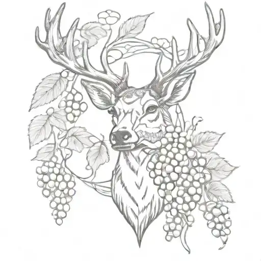 deer head and grapes tattoo design idea