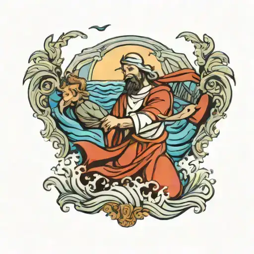 background for Peter being pulled out of water by Jesus  tattoo design idea