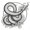 Japanese style with moon and snake tattoo design idea