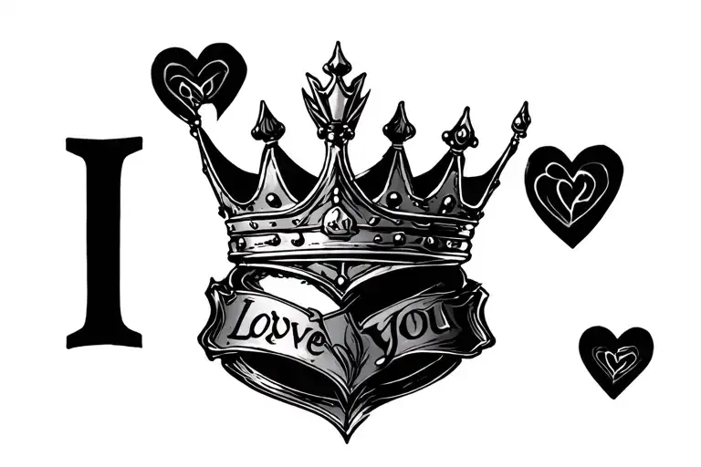 "I love you art" Kings Crown tattoo design idea