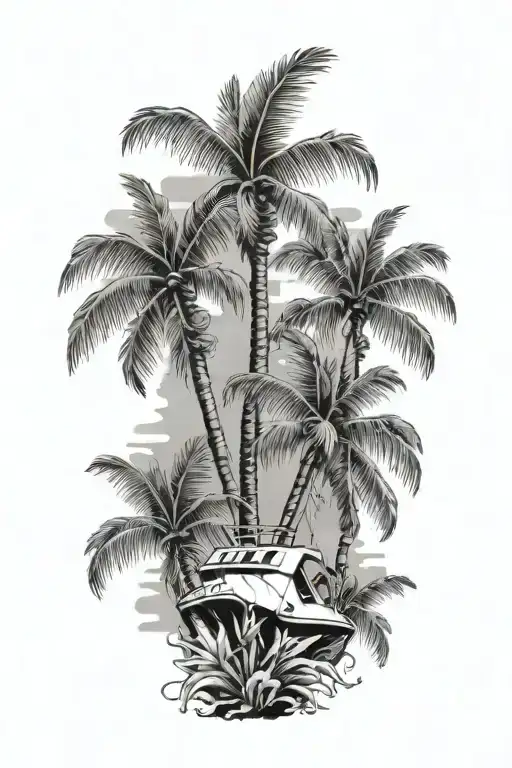 nautical palm trees tropical foliage tattoo design idea