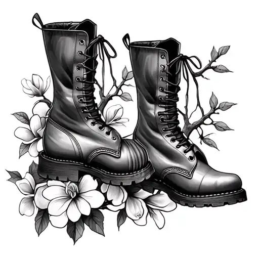 willow tree boots with magnolias and a guitar  tattoo design idea