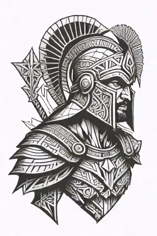 evil spartan warrior tattoo design idea